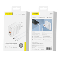 FONENG wall charger EU42 GaN PD 20W 1xUSB-C + 1xUSB QC3.0 + cable USB-C - USB-C White