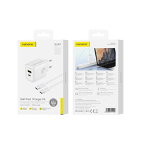 FONENG Netz-Ladegerät EU67 PD 45W 1xUSB-C + 1xUSB QC3.0 + kabel USB-C - USB-C weiss